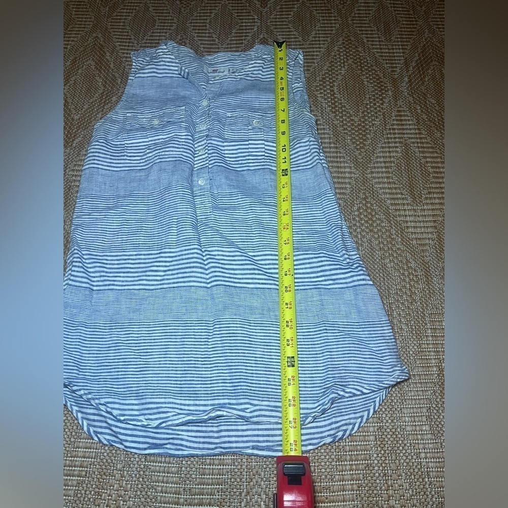 Vineyard Vines Camp Popover Linen Sleeveless Blue & White Striped Top,Size 2 - Picture 6 of 7